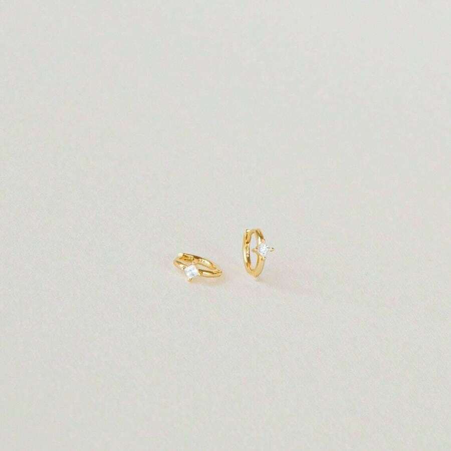2入組女士鍍金耳針|無過敏14k金軟骨耳環|多穿孔耳環扁平後背|禮物送給她的多次扣耳環 - 金色 - 查看 1