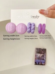 1套/3對經典方格設計創意耳環,多種顏色可供日常配戴 - 彩色 - 查看 20