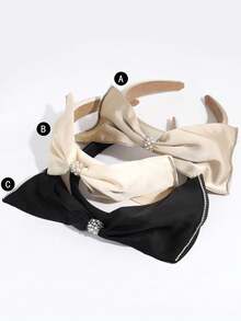 1pc Solid Color Women's Fashionable Elegant Bowknot Wide Band Sponge Hairband Suitable For Daily Wear - Multicolor - View 8