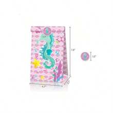 派對禮袋美人魚糖果袋海底派對裝飾組,包含12個袋子和12個貼紙 - 彩色 - 查看 2
