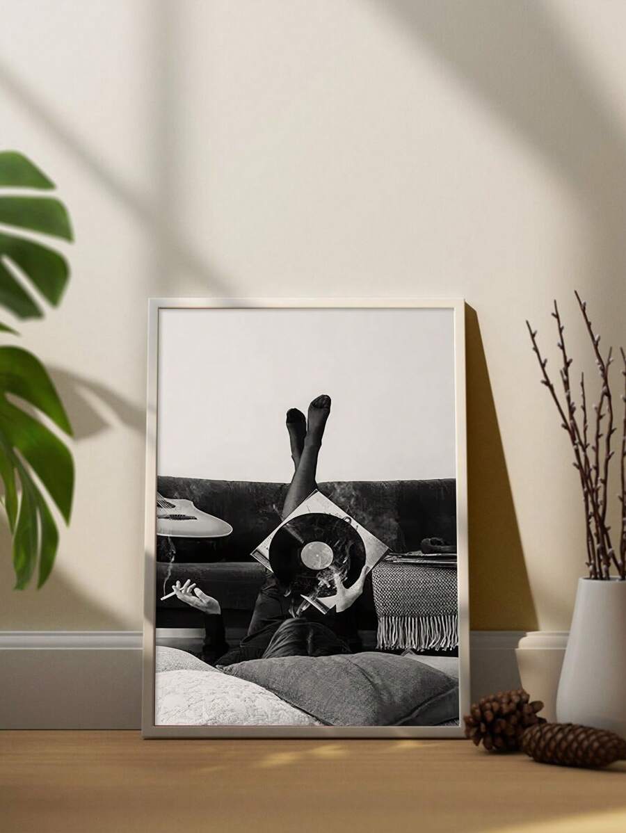 1入組極簡黑白唱片攝影藝術圖片牆面裝飾（僅限印刷，無框） - 黑與白 - 查看 1