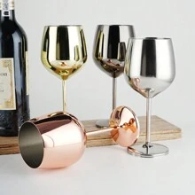 1pc Stainless Steel Red Wine Glass 520ml Electroplated Multicolor Goblet For Wine, Champagne, Burgundy - Silver - View 2