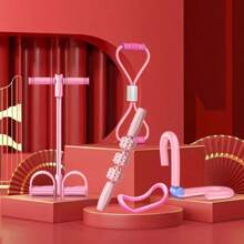 5pcs/Set Yoga Fitness Training Equipment Set, Including Circular Leg Massager, 8-Shaped Pull Rope, Sit-Up Assistant, Pedal Puller And Massage Ball, Ideal For Sculpting Your Body, Relieving Stress And Relaxing Your Muscle - Pink - View 1