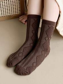 4pairs/Pack Solid Color Retro Twisted Soft Comfortable Kids Socks Suitable For All Seasons - Multicolor - View 4