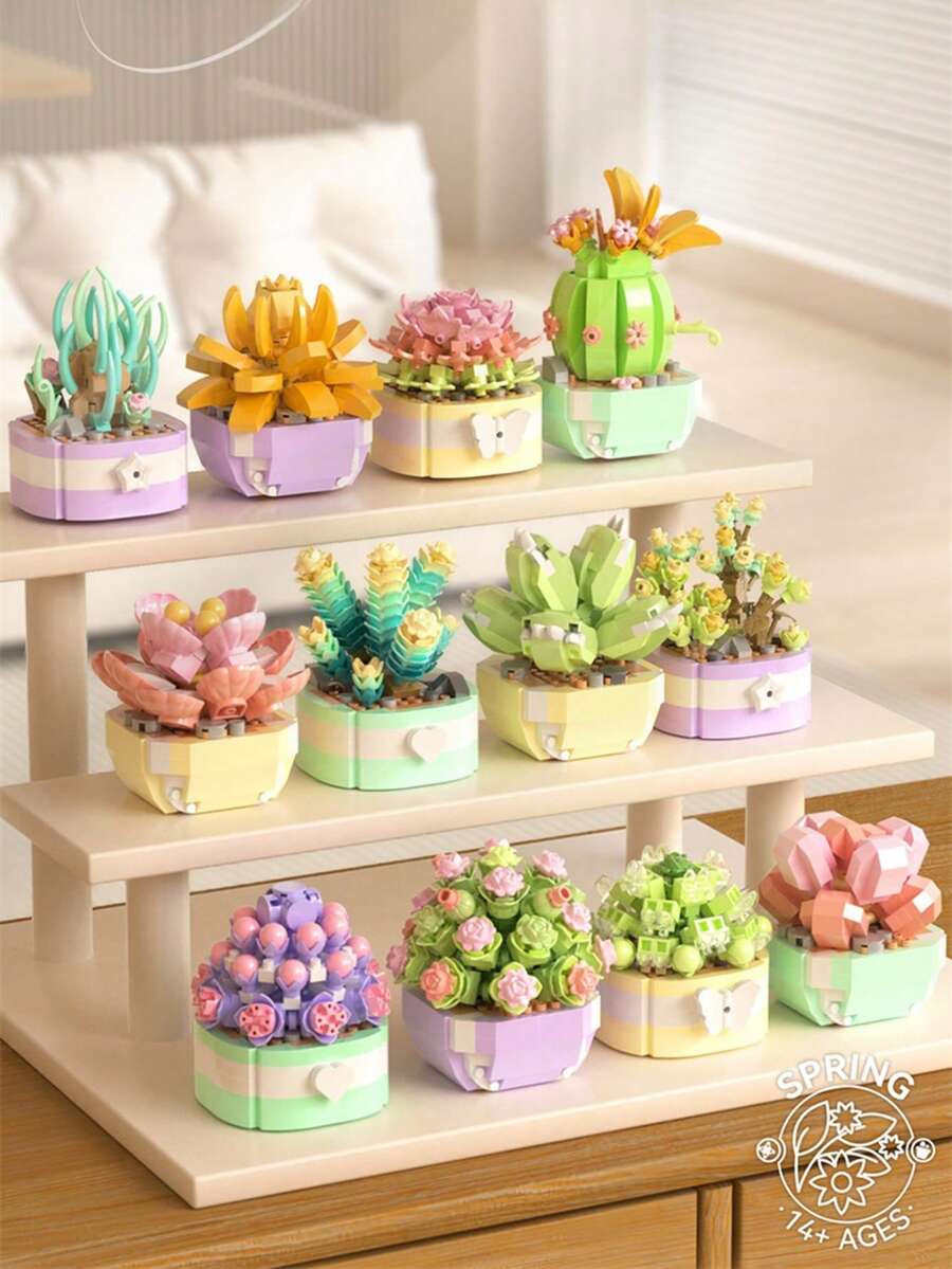1 件微型积木永恒植物盆栽拼图植物家居书桌装饰、圣诞礼物房间装饰 - 多肉-沐沐春風 (335PCS) - 查看 1