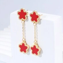 1pair Dual-Sided Abalone Shell Flower Decor Tassel Drop Earrings, Must-Have For Women - Grey - View 4