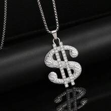 1 Stück 2025 Neue Europäische und Amerikanische Mode übertriebene Dollar Anhänger Halskette, Hip-Hop Edelstahl Pullover Kette Schmuck, großer Strass Geld dekorativer Anhänger Halskette, Herren Alltagskleidung Geburtstagsgeschenk