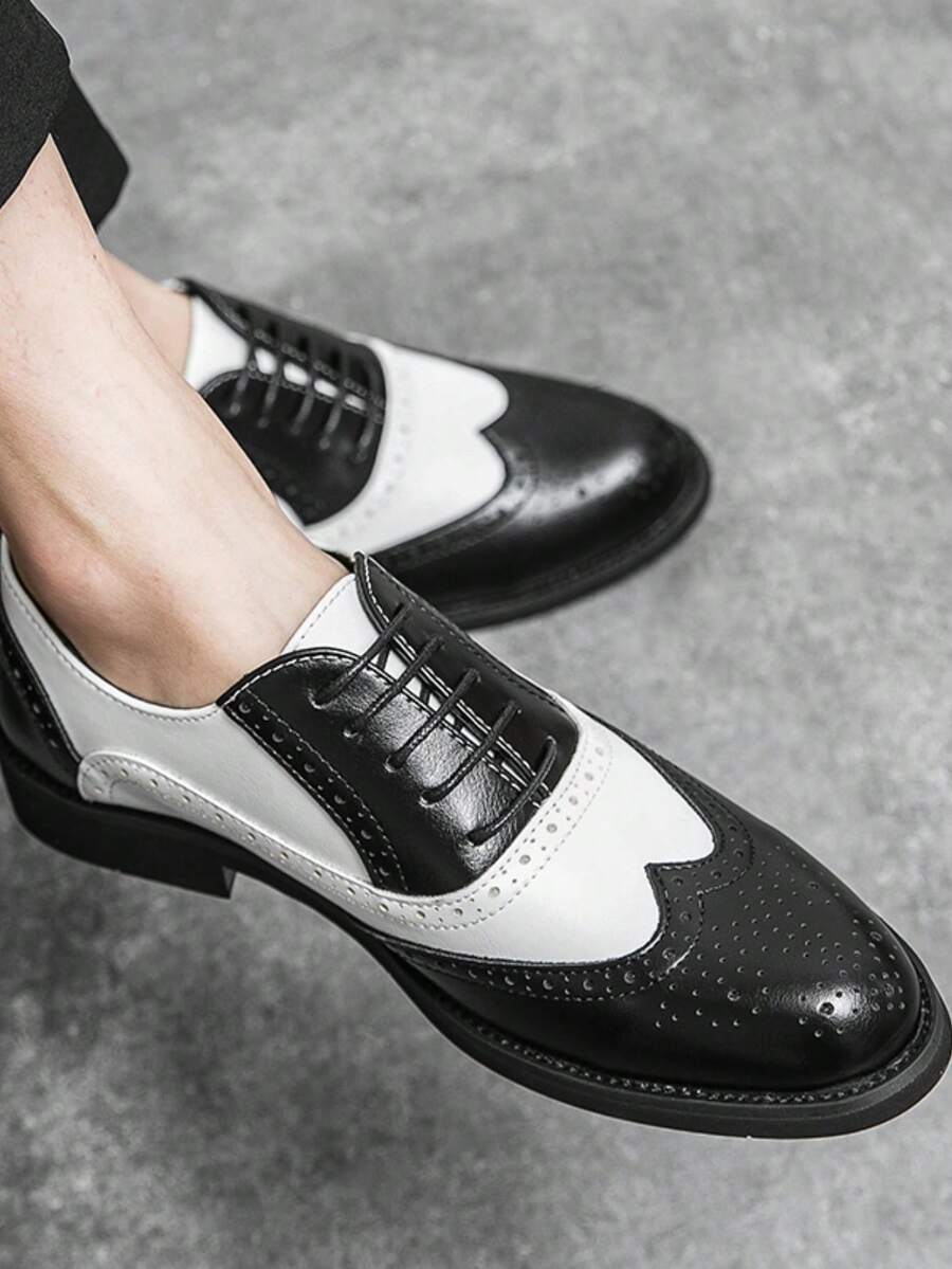 Men's Casual Contrast Color Leather Shoes - Black - View 1