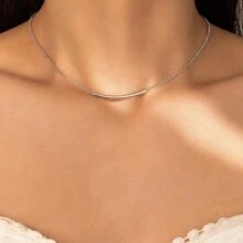 1 件時尚精緻輕奢百搭鏈條項鍊適合女士日常佩戴 - 銀色 - 查看 2