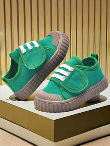 1對男女童純色平底鞋，採用魔術貼設計，適用於春秋 - 綠色 - 查看 2