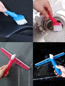 1pc Multifunctional Glass Desktop Water Wiper With Brush Head And Gap Cleaner, Cleaning Scraper - Red - View 7