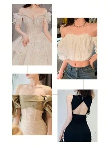 透明粘貼式提臀內衣,無肩帶無縫推進自黏內衣,柔軟支撐,女式內衣和內褲 - 卡其色 - 查看 3