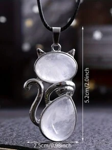 1 件招財貓形狀晶或玫瑰石英天然水晶治療石吊墜項鍊,非常適合作為節日禮物送給朋友 - 項鍊 - 查看 3