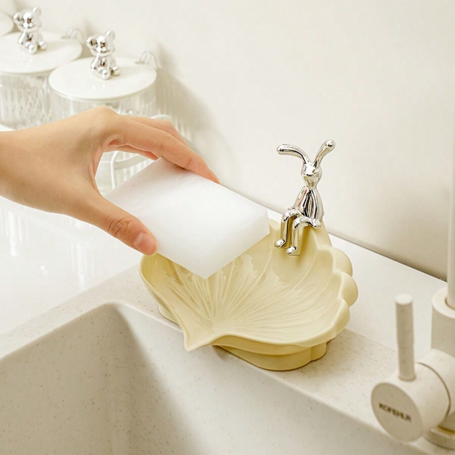 1pc New Arrival Luxury Cream-Colored Seashell Soap Dish With Drainage ...