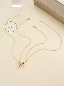 2入組時尚精美的蝴蝶吊墜項鏈套裝,適用於情侶日常生活 - 彩色 - 查看 3