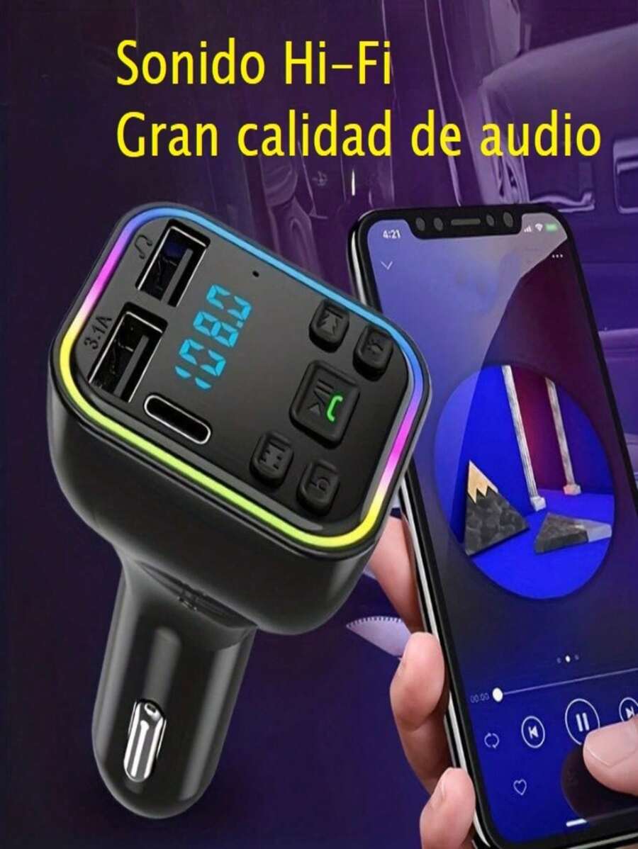 Transmisor Manos Libres para Carro De Audio Bluetooth Fm con patalla 2 USB MICRO SD Mp3 RGB - Negro - Ver 1