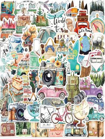 52pcs Bohemian Style Outdoor Travel Stickers, Suitable For Multi-Scene Decoration, Office Desk And Student Stationery Decoration, Laptop/Phone/Luggage/Water Bottle Storage Box Decoration Stickers, Birthday And Festival Gifts, Waterproof Self-Adhesive Paper For Home Decoration, Perfect Small Gift. Back To School