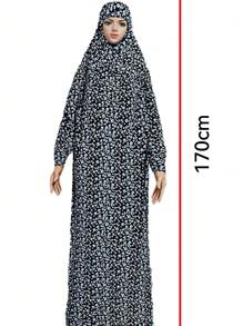 最新款式女式連帽修身長袍,附頭巾 - 藍色 - 查看 4