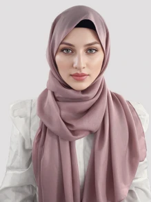 1pc Women's Solid Color Crystal Headscarf Soft Breathable Hijab Scarf For Festival Celebration And Gift, Shimmer Hijabs - Pink - View 11