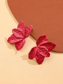 1對時尚噴漆花瓣形耳飾 - 紅色 - 查看 2