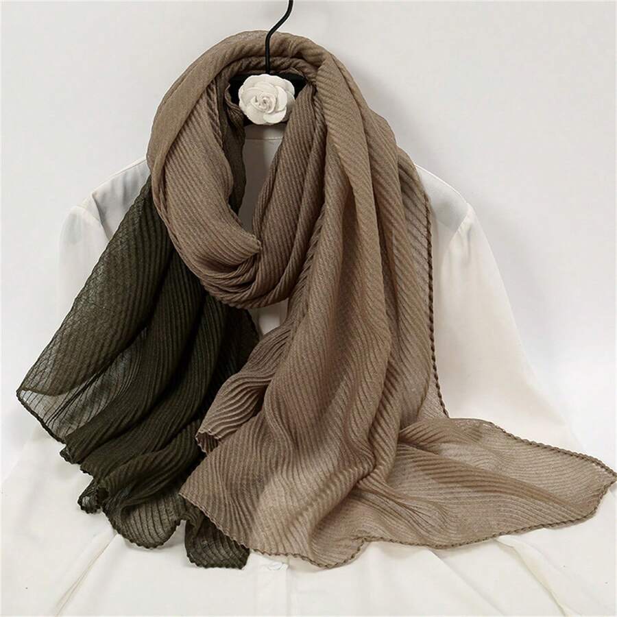 1入女士漸層打褶柔軟舒適防風防塵多功能圍巾,適用於戶外活動/校園生活/家居生活/通勤休閒 - 駝色 - 查看 1