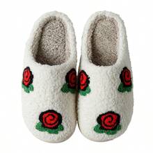 Beautiful Rose Embroidery Women Indoor Slippers As Valentine's Day Gift - White - View 1