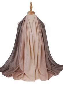 1pc New Spring Green & White Ombre Hijab With Gold Thread Embroidery Headscarf, Perfect Gift For Casual - Khaki - View 12