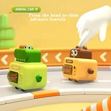 1pc Abs Material Pressing Cute Animal Sliding Car, Green Alligator Hammering Toy With Sound Effect - Green - View 4