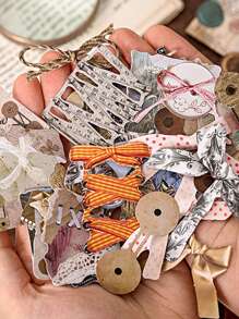 MOCARD 50pcs/Pack Vintage Scrapbooking Material Stickers, Diy Decoration Collage Handmade Material For Festival Gift, Personalized Creativity Art Drawing Back To School - Brown - View 3