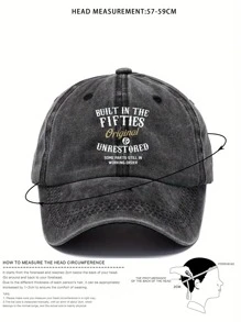 1pc 's Print Buht In The Fif Ties Washed Baseball Cap, Outdoor Sunscreen Casual Hat For Spring / Autumn Travel, Beach Holiday, Men's Sun Hat, Y2k Style Youth Hat Street - Black - View 5