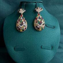 Saudi Arabia Colorful Jewelry Set For Wedding Bridal Dress Accessories Dubai Earrings & Necklace 2-Pieces Set - Two Piece Set - View 4