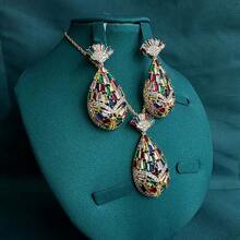 Saudi Arabia Colorful Jewelry Set For Wedding Bridal Dress Accessories Dubai Earrings & Necklace 2-Pieces Set - Two Piece Set - View 3