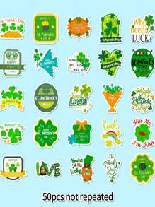 50入組聖派屈克節綠色幸運葉子防水裝飾貼紙,聖派屈克節綠色幸運葉子祝福貼紙,適用於裝飾家庭、筆記本、電腦、手機、水杯、滑板、辦公室文具、節慶禮物和生日禮物 - 彩色 - 查看 3