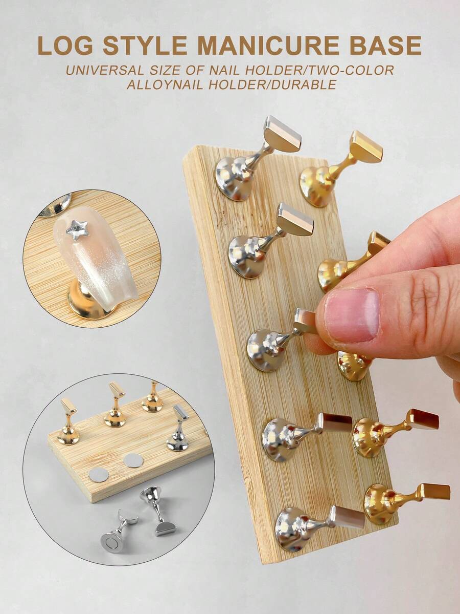 Soporte Para Manicura Y Estante Base Para Práctica De Uñas Postizas Con 10 Uds. De Soportes Para Puntas De Uñas Doradas Y Plateadas, Bricolaje