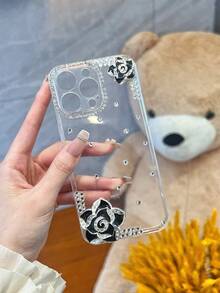 手工黑色雙花水鑽裝飾手機殼 - 白色 - 查看 4