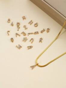 1 Pieza Collar De Colgante De Letras De 26 Pedrería De Moda Y Exquisito Para La Vida Cotidiana De Las Mujeres - Amarillo Oro - Ver 1