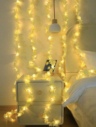 1 pièce Guirlande lumineuse féerique de 2 m avec 20 lumières, décor en forme de fleur d'hortensia romantique, alimentée par pile, pour chambre à coucher, mariage, fête