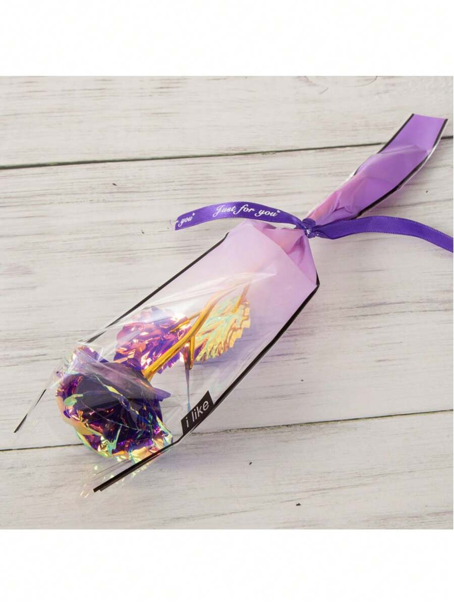 永生玫瑰人造花 24K 金箔玫瑰情人节礼物送女友周年纪念结婚纪念品家居装饰 - 彩紫色 - 查看 1