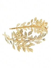 Corona europea y estadounidense de 1 pieza estilo real de metal con hoja y diadema para novia, accesorio para el cabello estilo barroco, diadema con hojas doradas, diadema, aro para el cabello