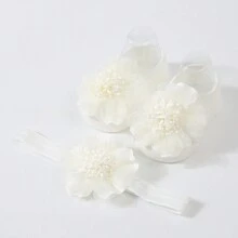 1 件嬰兒花朵裝飾頭帶 + 1 雙嬰兒學步防滑地板襪 - 白色 - 查看 2