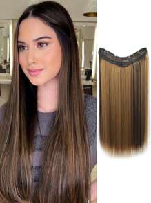 金色和棕色4夾鎖緊確定設計的v型長直合成假髮,女性日常裝扮必備單品,16吋/20吋/24吋可選 - 間色 - 查看 1