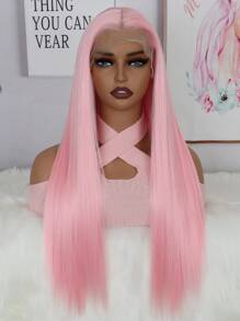 13*4 Mềm mại Ánh sáng Màu hồng Sợi tổng hợp Tóc giả phía trước Lace Đối với phụ nữ Áo Thời trang Trơn tru Dài Thẳng Tóc giả phía trước Lace 24 Inch Chân tóc tự nhiên Nhổ trước - Hồng - Xem 1