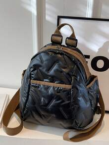 女士經典時尚迷你格紋背包,適用於校園,日常,戶外及街頭 - 黑色 - 查看 3