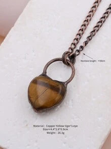 KEJIALAI Trong sáng Thạch anh Gậy Điểm Mặt dây chuyền Dây chuyền , Hàn Đồng cổ Thạch anh tự nhiên Cột riêng Dây chuyền , MẠ Bronze Đồng Đỏ  Pha lê xanh Chỉnh trang - Mắt hổ vàng hình trái tim - Xem 9