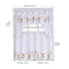 1 Set Of Sunflower Embroidered Kitchen Curtains, Traditional Style Polyester Fabric (1 Swag: 58"X36" & 2 Tiers: 28"X36") 3pcs Window Treatment Suitable For Festival And Daily Home Use - White - View 2