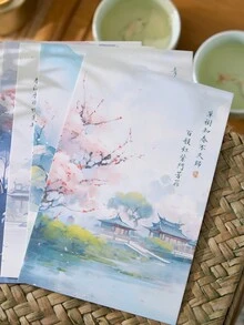 1入組美麗的ins風格夢幻風景明信片套裝及禮品盒,文學節日祝福卡 - 彩色 - 查看 9
