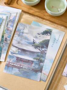 1入組美麗的ins風格夢幻風景明信片套裝及禮品盒,文學節日祝福卡 - 彩色 - 查看 8