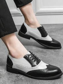 Men's Casual Contrast Color Leather Shoes - Black - View 3