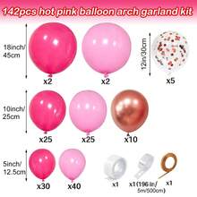 粉色氣球花環拱門套裝,包含142個熱粉紅色和玫瑰金色氣球以及彩色碎紙氣球,適用於女孩生日、婚禮、情人節、公主主題派對背景裝飾 - 熱粉紅色 - 查看 2
