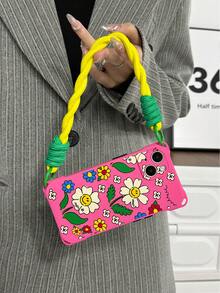 1個帶手帶的微笑白花盒,多功能防震四角掛孔粉紅色手機保護殼,適用於 Iphone 15promax/11/12/13/14/xr/13mini/15plus - 彩色 - 查看 4